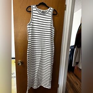 LOFT Black and White Striped Racerback Midi Dress